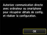 Écran Configuration sans câble : permet la communication directe avec un ordinateur ou un smartphone, etc., pour récupérer les informations de paramétrage et la configuration.